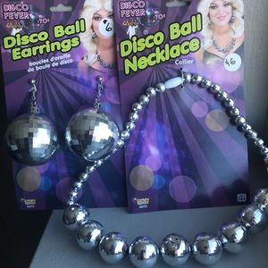 Disco fever 70’s disco ball earrings and necklace
